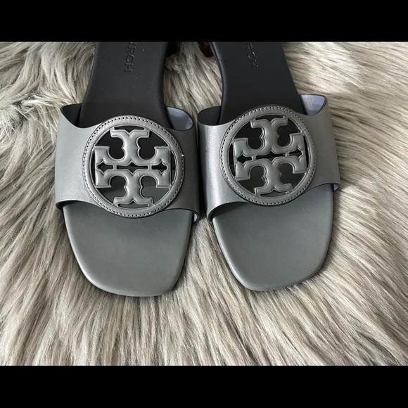 Tory Burch Bombé Miller Slides Light Blue/Navy 9🥰🎁 - Picture 5 of 8